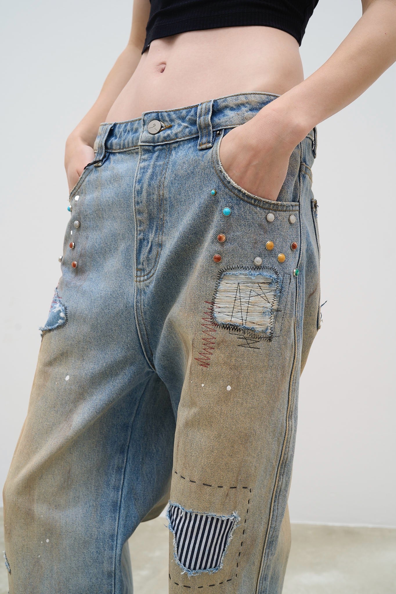 Hand-finished- Dirty Mosaic Denim