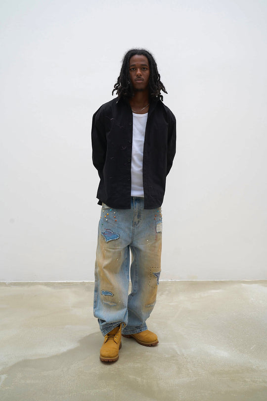 Hand-finished- Dirty Mosaic Denim