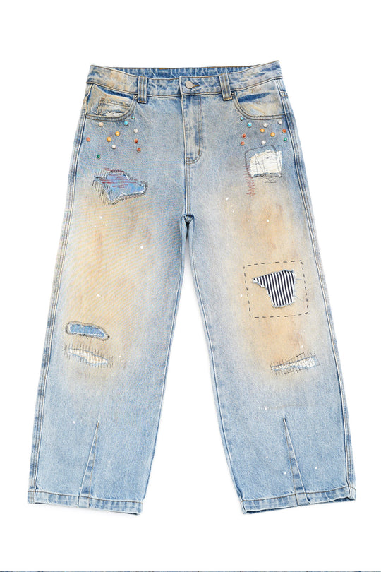 Hand-finished- Dirty Mosaic Denim